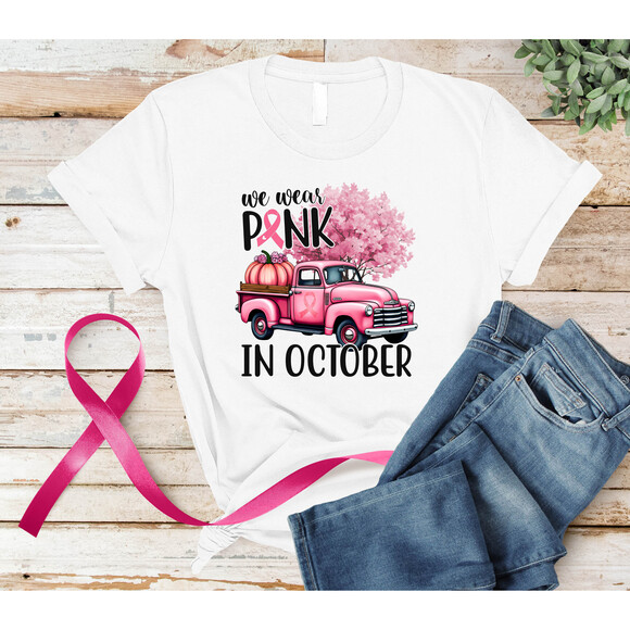 Julia A Other - We Wear Pink In October Breast Cancer Awareness Ribbon Support Graphic T-Shirt
